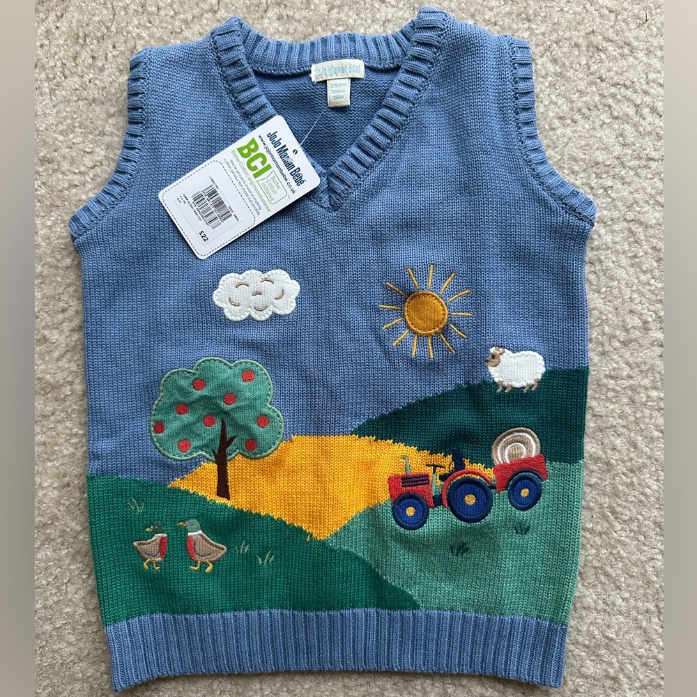 Jojo Maman Bebe embroidered farm v neck sweater
